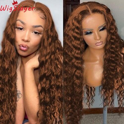 Brown Peruvian Human Hair Deep Wave Lace Front Wigs Preplucked 13x6 Glueless Lace Front Wigs Bleached Knots Frontal Lace Wigs