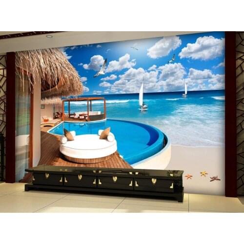 Custom photo wallpaper beach blue sky and white clouds TV backdrop bedroom photo wall paper 3d