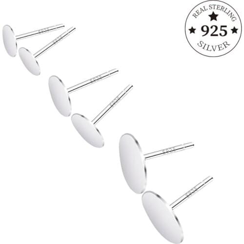 925 Sterling Silver Findings 4mm 6mm 8mm Stud Earring Blank Base Ear Post Flat Base Pins For DIY Jewelry Earring Findings