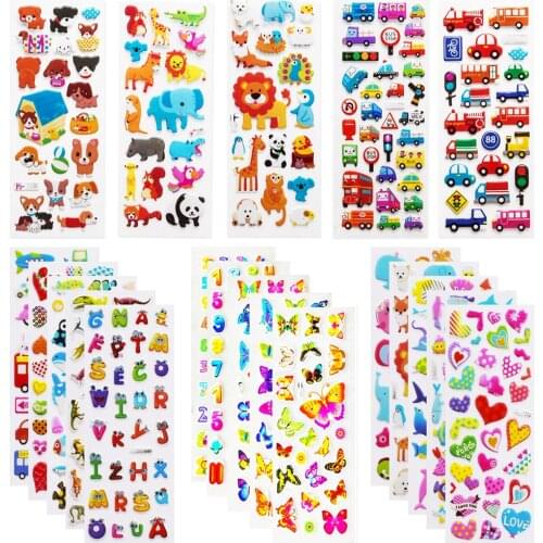 Diffetent Sheets 3D Bubble Puffy Stickers for Girls Boys Cartoon Princess Sticker Waterproof PVC DIY Toys Kids Children Gifts