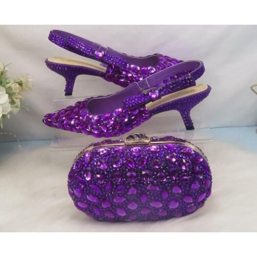 BaoYaFang Summer Purple Crystal Party Sandals Purse Bridal shoes wedding Bride woman Fashion Pointed toe Strange Heel Sandals