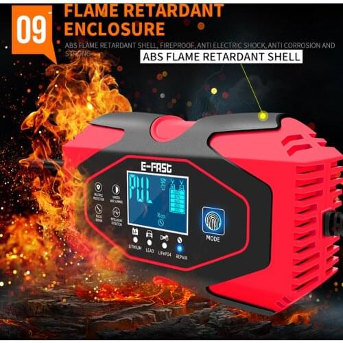 Car Battery Charger 12V/6A - 24V/3A Lead-acid Battery Lithium Battery Charger with LCD Screen Charge Maintain Repair Functions