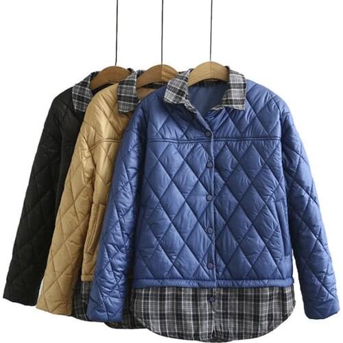 Fall Winter Women Jacket Stitching Fake Two-Piece Short Coat Plus Size 4XL Lightweight Down Cotton Jacket Female Warm Outerwear