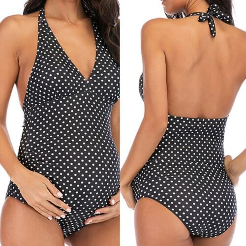 Ladies Polka Dot Swimsuit Maternity Padded Tops Tankini Sexy Summer Swimwear Set