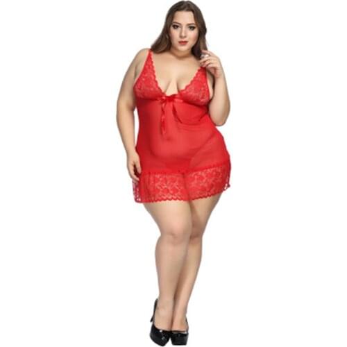 Women Lingerie Night Gown Sexy Erotic Lace Night Dress Hollow-out Pijama Women Sexy Sleepwear with Thong G-string Plus Size 6XL