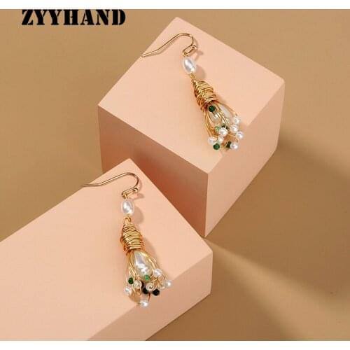 ZYYHAND Natural Baroque Pearl Wrap Gold-Color Women Small Beads Jewelry AAA Zircon Girl Wedding Luxury Drop Earrings
