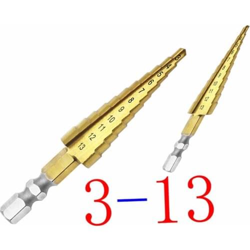 1PCS Hss Titanium Step Drill Bit 3-13 Step Cone Cutting Tools Steel Woodworking Metal Drilling