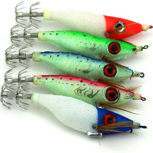 10pcs mix color big eye squid jigs 10cm 9.8g luminous wood shrimp octopus jig hooks fishing Peisca squid lures