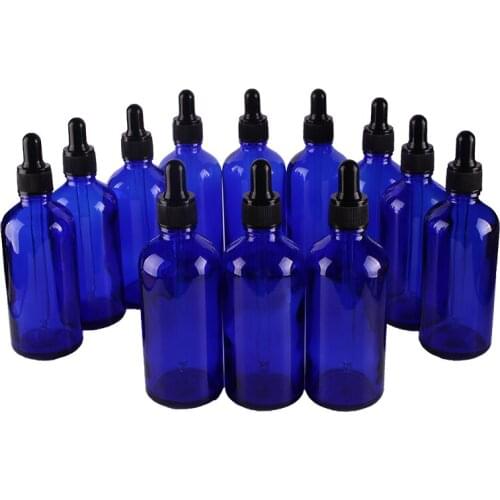 12pcs 100ml Cobalt Blue Glass Dropper Bottles with Pipette for essential oils aromatherapy lab chemicals
