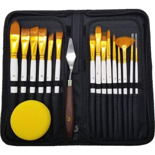 15PCS Oil Paint Brush Cloth Bag Art Painting Nylon Hair Gouache Acrylic Oil Paint Brush Set DIY Painting Set