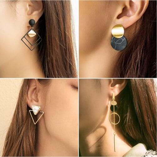 2021 New Fashion Korean Statement Acrylic Drop Earrings for Women Jewelry Vintage Geometric Gold Black Dangle Hanging Earrings