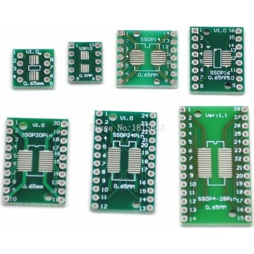 35pcs=7value*5pcs PCB Board Kit SMD Turn To DIP SOP MSOP SSOP TSSOP SOT23 8 10 14 16 20 24 28 SMT To DIP
