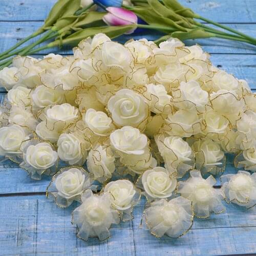 4.5cm 20pcs Glitter Fringe Foam Flowers DIY Handmade Flower Head Artificial Foam Rose Wedding Decoration Scrapbooking Crafts