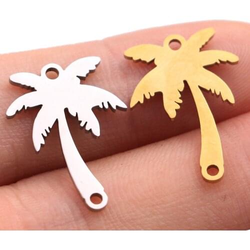 5pcs Women Dainty Gold Palm Tree Necklace Stainless Steel Coconut Pendant Necklaces Minimalist Plant Charms for Jewelry Making