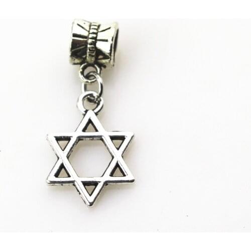 Free shipping 20pcs/lot Star of David hanging charm big hole pendant beads charm fit pando bracelet diy jewelry dangle charms