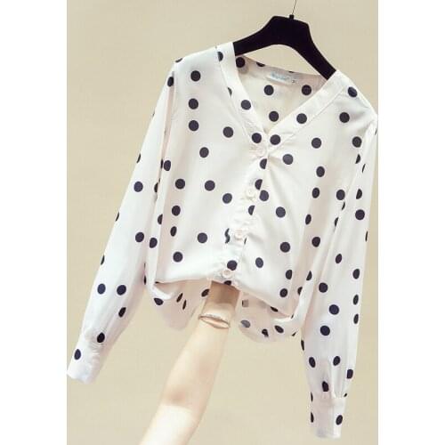 Long Sleeve V-Neck Office Blouse Shirt Blouse Women Blusas Mujer De Moda 2021 Dot Chiffon Blouse Womens Tops And Blouses D755