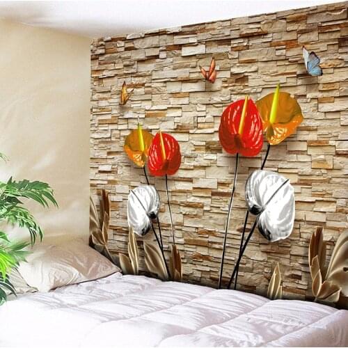 Flowers Decorative Bohemian Tapestry Butterfly Wall Hanging 3D Wall Brick Home Decor Hippie Art Wall Blanket Yoga Rug Tablecloth