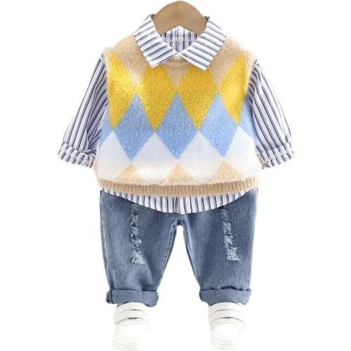 Spring Autumn Fashion Baby Boys Clothes Suit Children Vest Striped Shirt Pants 3Pcs/Sets Toddler Casual Costume Kids Tracksuits
