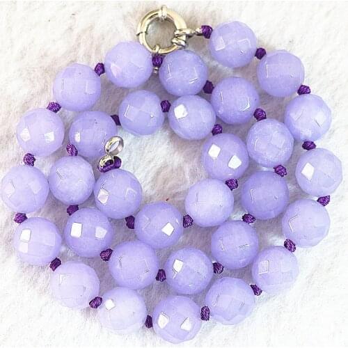 Hot sale violet purple stone jades chalcedony 6mm 8mm 10mm 12mm faceted round beads necklace for women diy jewelry 18inch B634