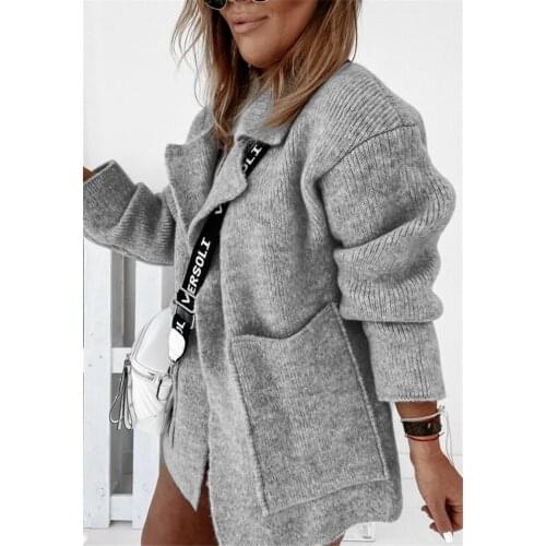 KALENMOS Women Cardigan Turn-down Collar Long Sleeve Casual Sweater Oversized Streetwear Knitted Coat Autumn Winter Clothing