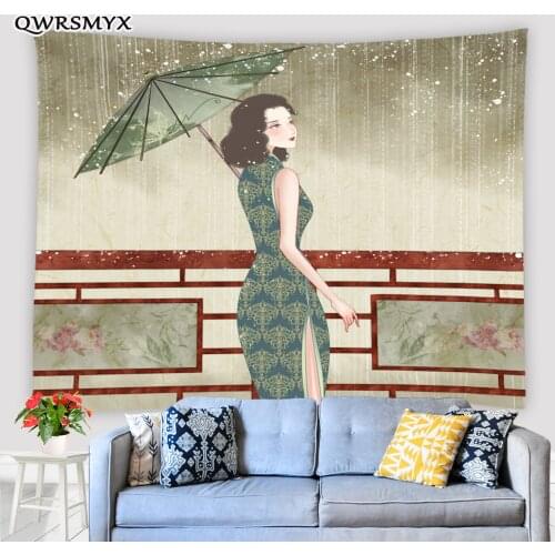 Chinese Classical Beauty Women Tapestry Hand Drawn Cartoon Wall Hanging Living Room Bedroom Decor Wall Aesthetic Tapestries