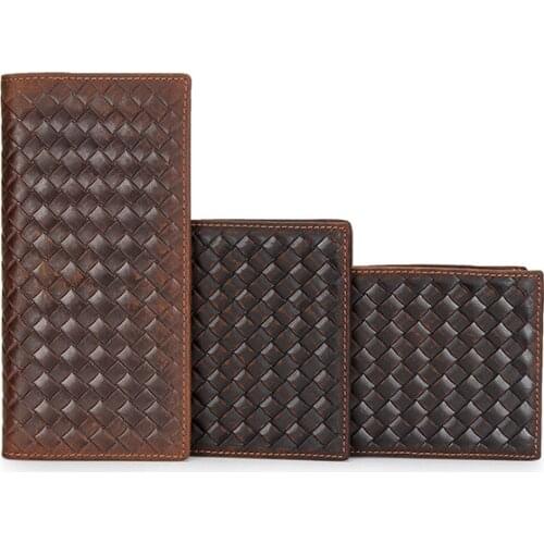 Leather Mens Wallet Long Woven Leather Bag Luxury Brand Clutch Bag Simple Fashion Womens Wallet Large Capacity 100% Leather