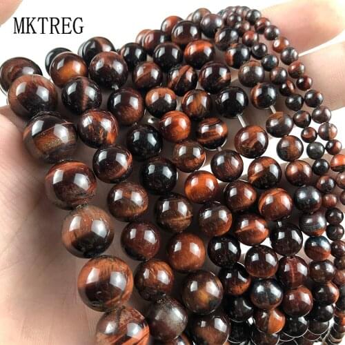 Round Natural Red Tiger Eye Beads Loose Stone Bead For Jewelry Making DIY Bracelet Necklace Accessories 15"Strnads 4/6/8/10/12mm
