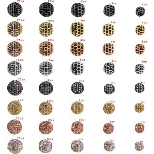 5pcs/lot CZ Spacer Round Bead 4mm 6mm 8mm 10mm 12mm Brass Micro Pave Cubic Zirconia Beads for Jewelry Making Diy Charms Bracelet