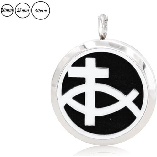 Cross&Fish 20mm/25mm/30mm Stainless Steel Round Magnetic Aromatherapy Essential Oil Diffuser Perfume Locket Pendant necklace