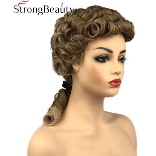 StrongBeauty Curly Wig Synthetic Brown Wigs Medium Long Hair Heat Resistant Women Wig