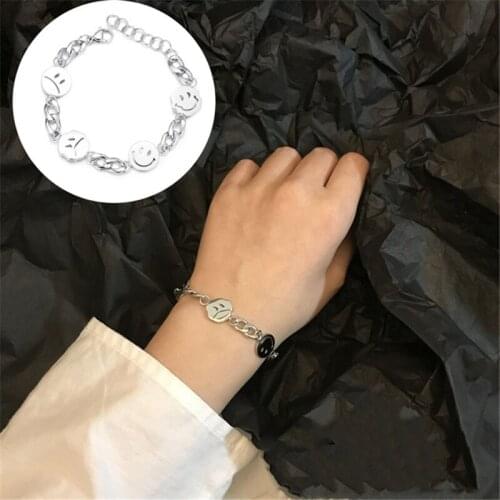 Luokey New Stainless Steel Bracelet Irregular Smile Face Korean Harajuku Bracelet For Women 2021 Men Charm Jewelry Accessories