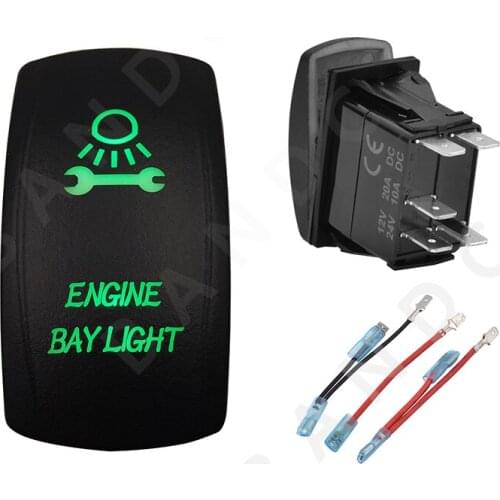 ENGINE BAY LIGHT 5P ON-OFF SPST Green LED Light Laser-Etched Rocker Switch for the Car Boat Marine Yacht ARB RV Bus，Jumper Wires