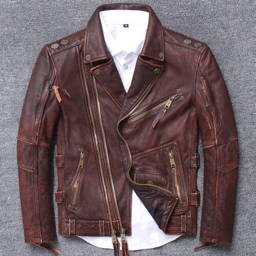 Man genuine clothing halley locomotive cycling wear head layer cowhide leather jacket youth loose motorcycle