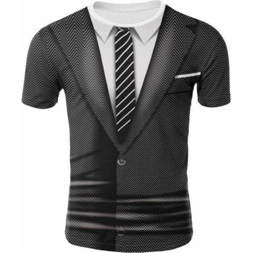 Summer New Suit Fake Two-Piece Mens Summer Casual 3D T-Shirt
