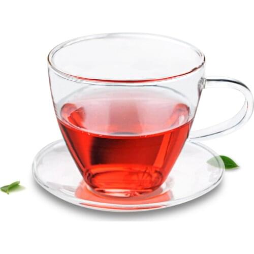 Lots Tea Coffee Cup Set - Heat Resistant Glass Tea Cup 160ml + Saucer With 90mm Top Diameter
