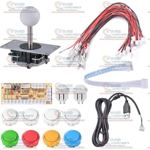 DIY arcade joystick handle kit set with 5 pin Joystick 24mm & 30mm push button spare parts USB cable wires for PC joystick plate
