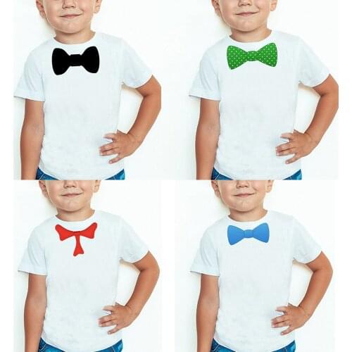 New Boys Summer Short-sleeved T-shirt Black Bow Tie T-shirt Fashion Childrens Wear Casual Round Neck Quality Shirt Tops