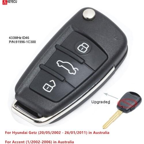 Keyecu 433MHz ID46 Upgraded Folding Remote Key Fob for Hyundai Getz 2003-2010 Accent 2002-2006 P/N:81996-1C300/81996-1C630