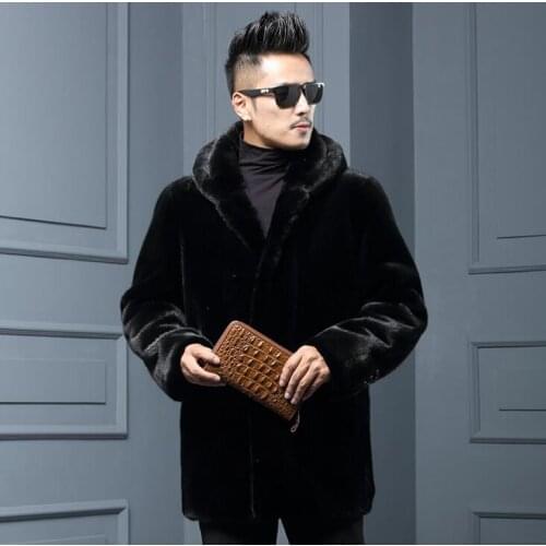 Autumn hooded faux mink leather jacket mens winter thicken warm fur leather coat men slim jackets jaqueta de couro fashion black