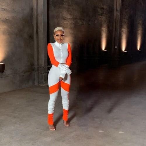 RMSFE 2021 Fall Clothes Women Fashion Casual Stand Collar Zipper Solid Color Plus Long Sleeve Pleated Pants Splicing 2 Piece Set