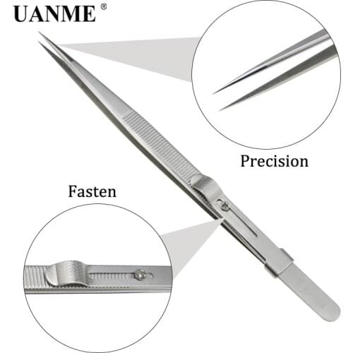 UANME V-16A 165mm Adjustable Tweezers Stainless Steel Tweezers Straight Pointed Tip Slide lock Hold Tightly