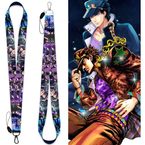 1 Pcs New Anime Jojo Bizarre Adventure Keychain Lanyards Figure Kujo Jotaro Neck Strap for ID Card Phone Badge Holder Toys Gifts