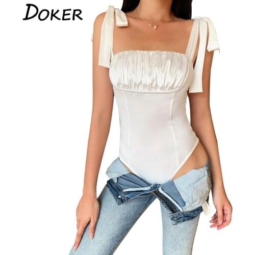 Sexy Solid Color Push Up Folds Lace Sling Skinny Bodysuits Street Style Office Lady Casual Beach White Bow Bottoming Shirt
