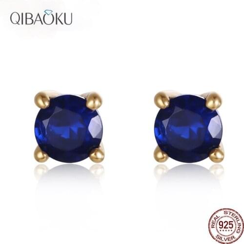 Sterling Silver 925 Small Stud Earrings with Sapphire Natural Blue Stones Fashion Korean Earrings Fine Jewelry