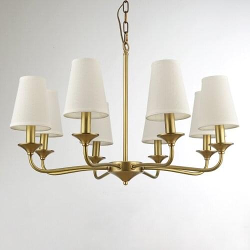 Modern Bronze Copper brass Chandelier 8 lights for Bedroom living room Kitchen Fabric Lampshade home lighting