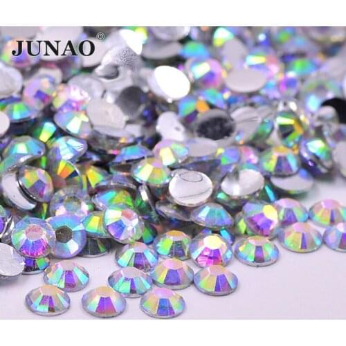 JUNAO 2 3 4 5 6mm Flatback Crystal AB Rhinestones Sticker Resin Strass Applique Nail Art Crystal Stones For Wedding Dress Crafts