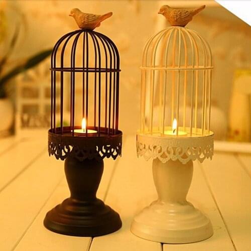 Creative Decorative Lantern Candle Holder Bird Cage Candle Votives Iron Candlestick Ornaments For Home