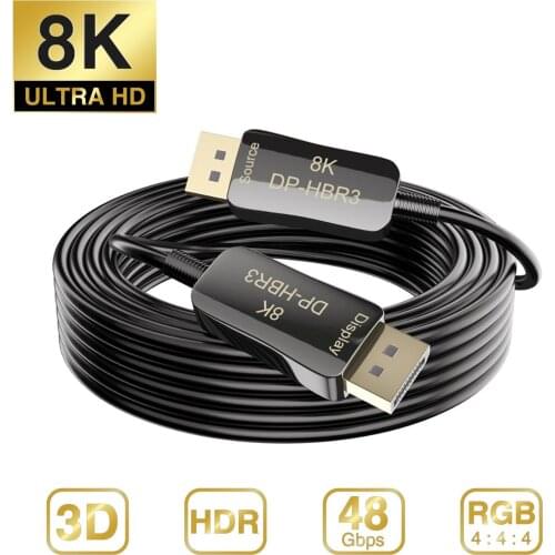 Fiber 8K 4K DisplayPort Cable DP 1.4 HBR3 8K@60Hz 4K@144Hz High Speed 32.4Gbps Optical Fiber Slim and Flexible DP to DP Cable