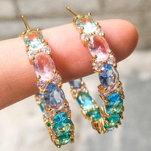 Zlxgirl jewelry luxury brand full round shape stud earrings jewelry perfect colorful Zirconia womens gold wedding earrings