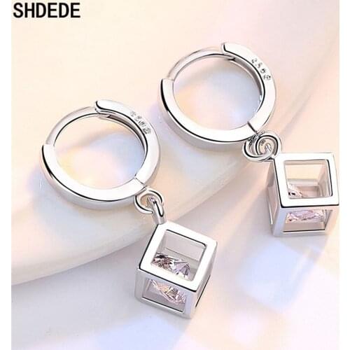 Silver Drop Hoops Earrings Women Square Zircon Fashion Jewelry Wedding Party Embellished With Crystals From Swarovski -WH42